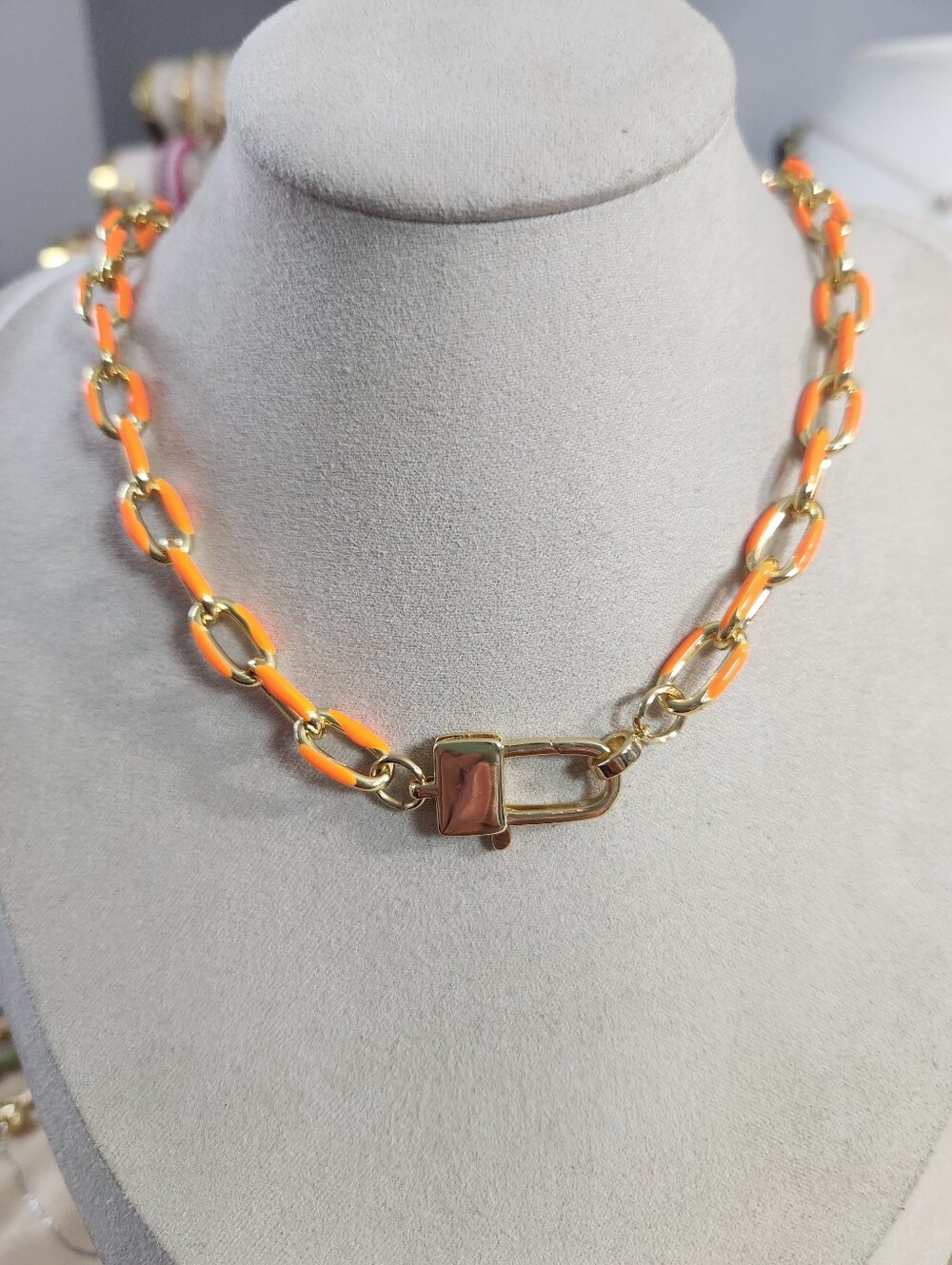 Neon Orange Enamel Chain Necklace